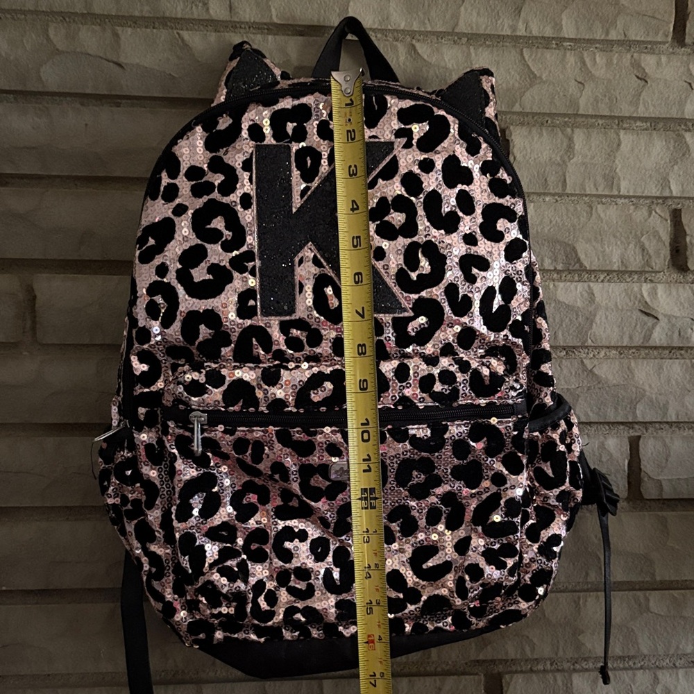 Leopard Print Kids Backpack with Initial K - Picture 10 of 14